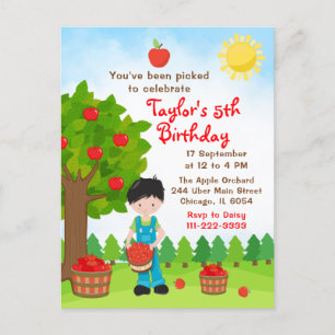 Apple Picking Anniversaire Black Hair Boy Carte po