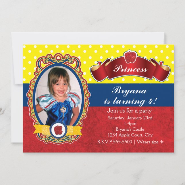 Apple Princess Anniversaire Fête Photo Invitations (Devant)