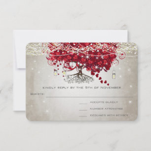 Apple Red Heart Leaf Wedding RSVP