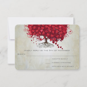 Apple Red Heart Leaf Wedding RSVP