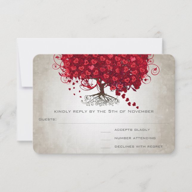 Apple Red Heart Leaf Wedding RSVP (Devant)