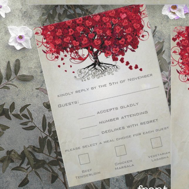 Apple Red Heart Leaf Wedding RSVP (Créateur téléchargé)
