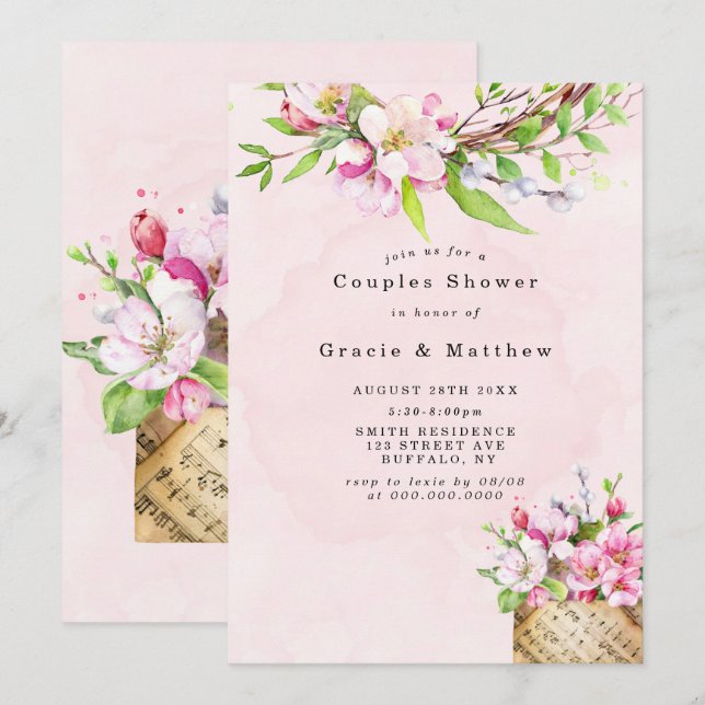 Apple Tree Blossoms Musique Couples Invitations de (Devant / Derrière)