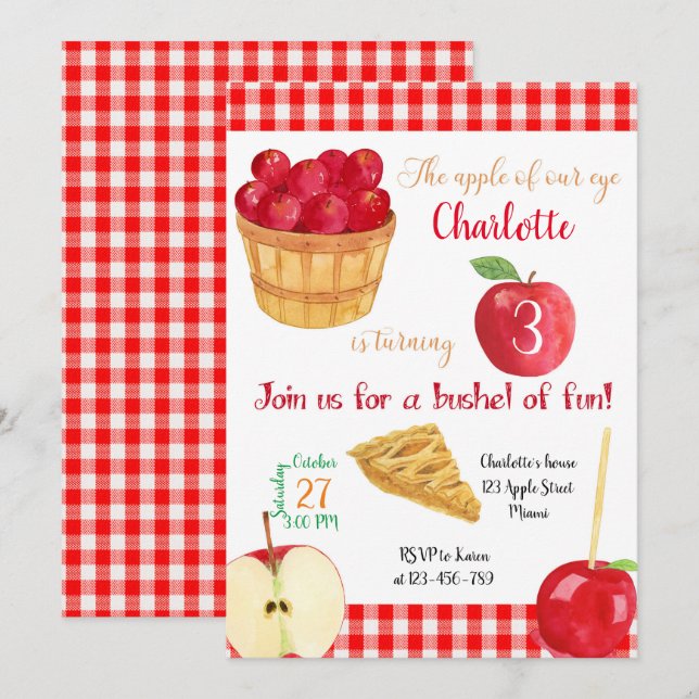 Apples Birthday Invitation, Fall Invitation (Devant / Derrière)