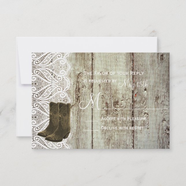 Apportez vos cartes RSVP Mariage campagnard Boots (Devant)