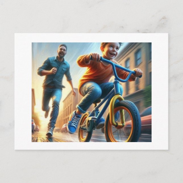 Apprentissage des enfants à vélo, carte postale (Devant)