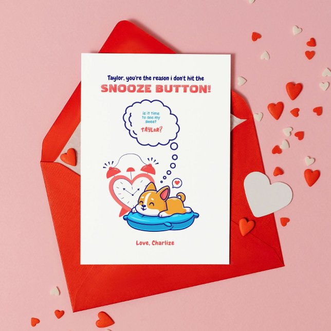 Appuyez sur le bouton Snooze Carte de Saint-Valent (Show your partner you love them in a humorous way with this fun Valentine's Day Card)