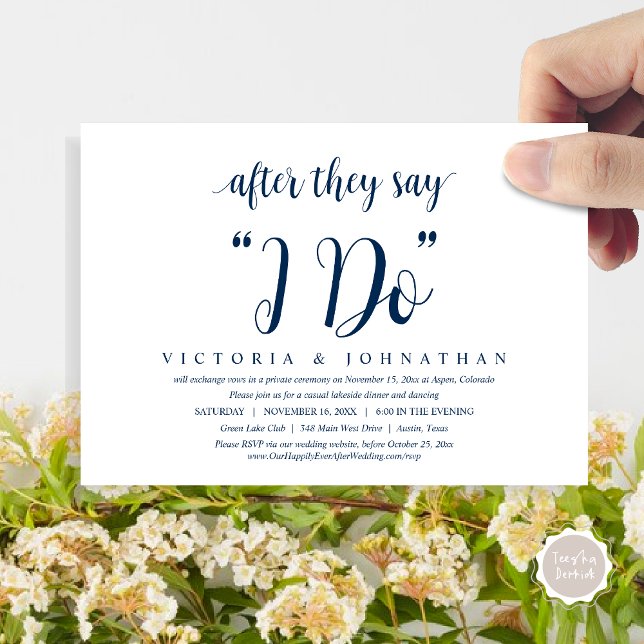 Après qu'ils disent OUI, Invitation de dîner de ma (After They Say I DO, Wedding Elopement Dinner, Brunch, Lunch Invitation Card, PDF, Navy Blue)