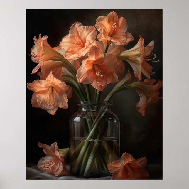 Apricot Amaryllis Fleurs Art Imprimer Poster (Devant)