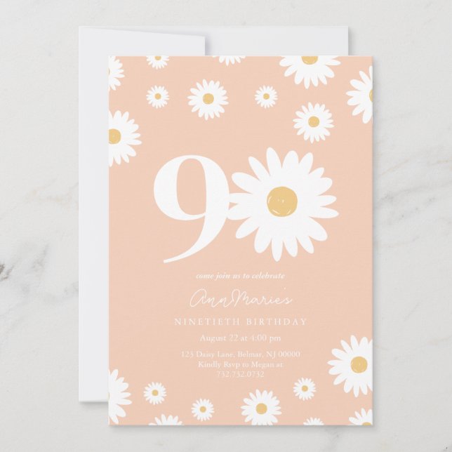 Apricot Daisy 90e anniversaire Invitation (Devant)