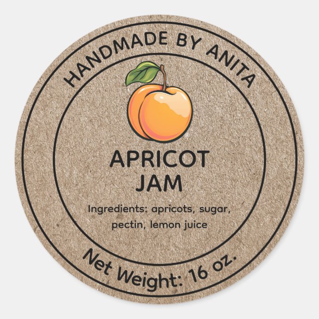 Apricot Jam Jelly Jar Étiquette Kraft (Devant)