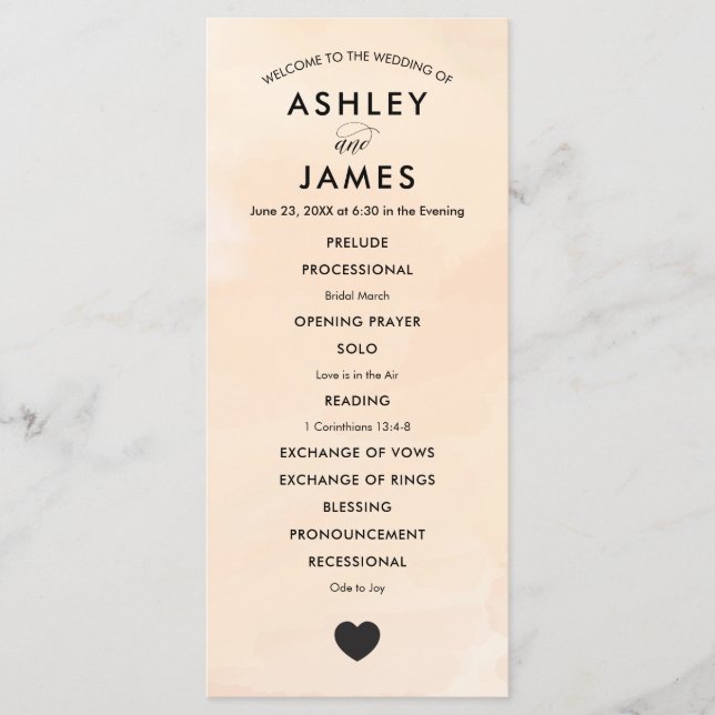 Apricot Programme de mariage aquarelle pour la cér (Devant)