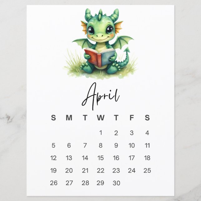April Baby Dragon Whimsical Fantasy Wall Art (Devant)