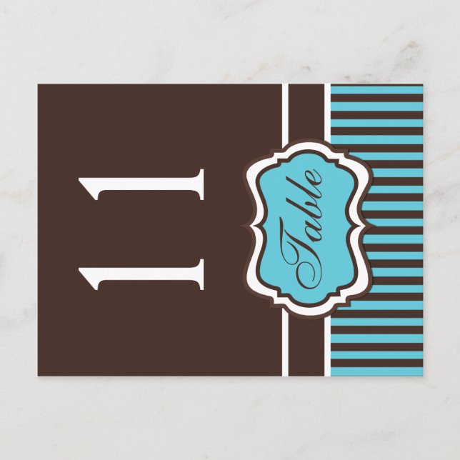 Aqua à deux côtés et numéro de table Brown Damas (Devant)