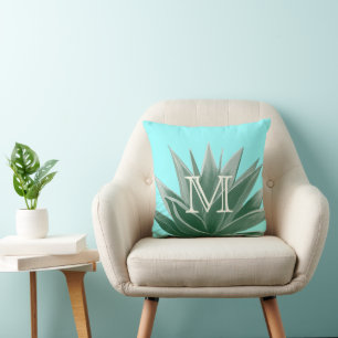 Aqua Aloe Succulent Ivoire Monogramme Coussin mode