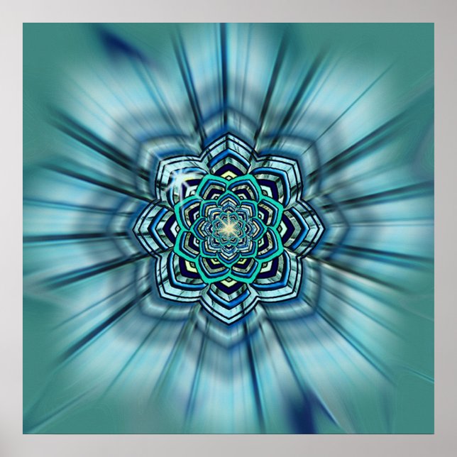 Aqua and Turquoise Lotus Mandala Poster Print (Devant)
