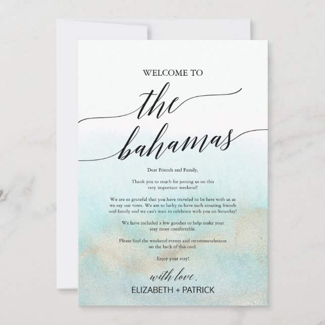 Aqua Beach The Bahamas Bienvenue Lettre & Itinérai (Devant)