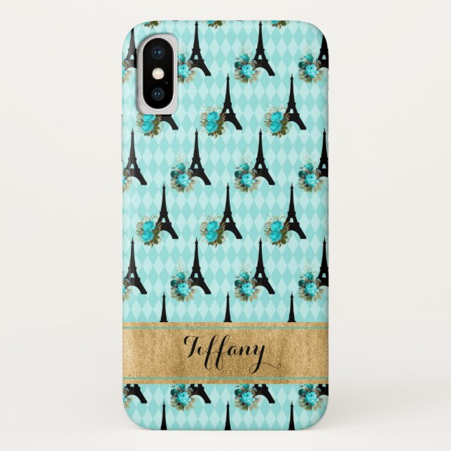 Aqua, Black, Gold Paris Coque-Mate iPhone X Coque (Dos)