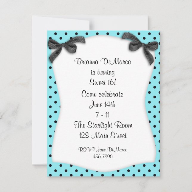 Aqua Black Polka Dot Invitation (Devant)