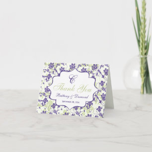 Aqua Black White Floral Damask Carte de remercieme