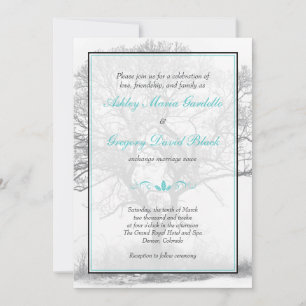 Aqua Black White Winter Tree Faire-part de mariage