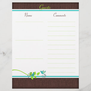 Aqua, Blanc, Brown, Oiseaux verts Livre d'or Livre