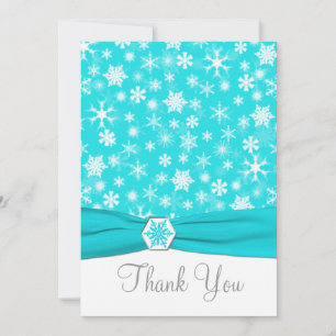 Aqua, Blanc, Gris Snowflakes Carte de remerciement