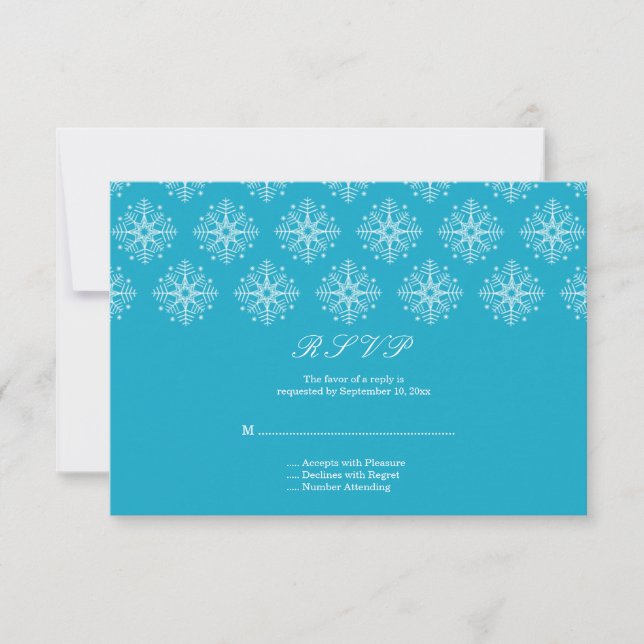 Aqua + blanc snowflake mariage d'hiver carte RSVP (Devant)