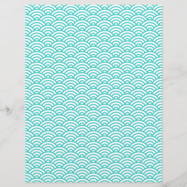 Aqua bleu japonais vagues scrapbook ou papier arti (Devant)