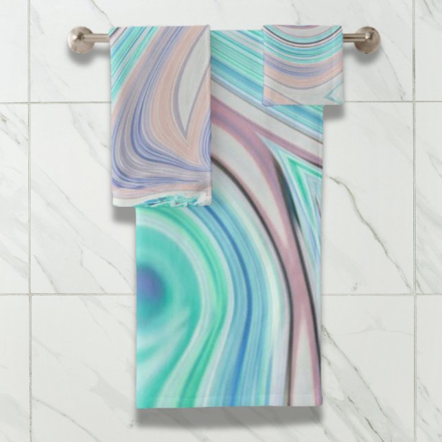 aqua bleu menthe vert lilas violet pastel arc-en-c (aqua blue mint green lilac purple pastel rainbow bath towel set)