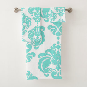 Aqua Bleu sarcelle et blanc Royal Glam Damask