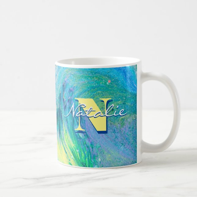 Aqua Blue Acrylique Flux Art Café Mug (Droite)
