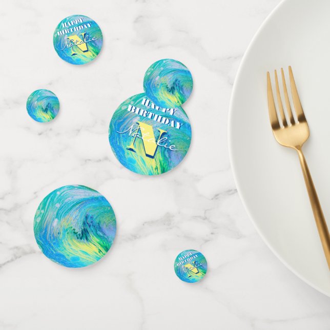Aqua Blue Acrylique Flux Art Confetti (Groupe)