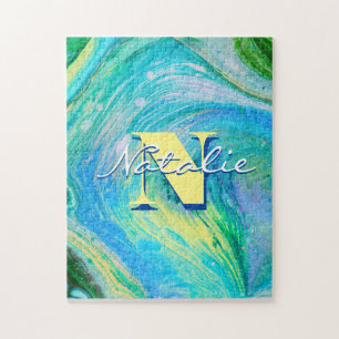 Aqua Blue Acrylique Flux Art Jigsaw Puzzle Puzzle