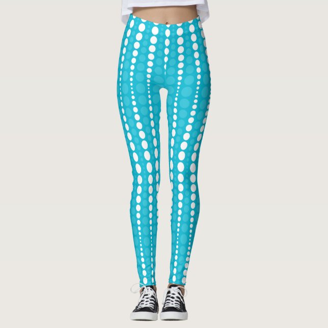Aqua Blue and White Polka Dot Leggings (Devant)