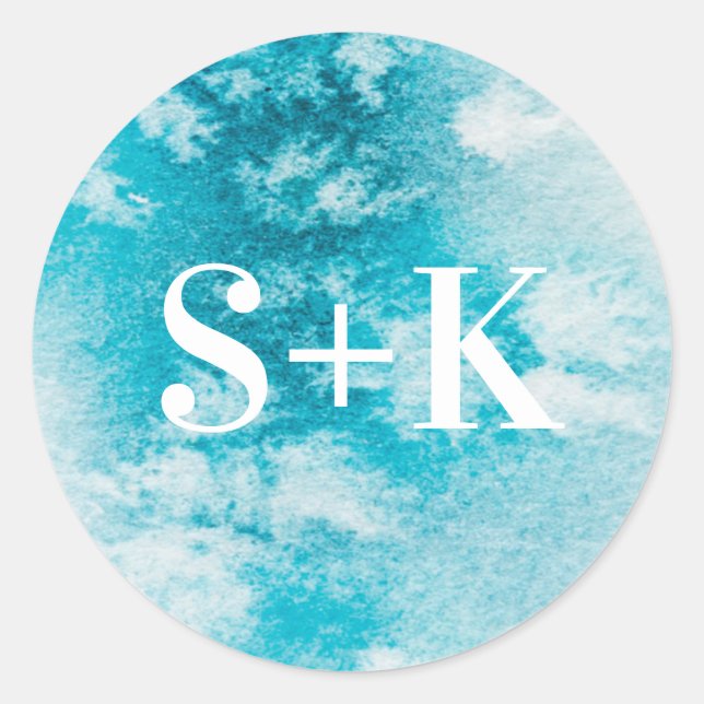 Aqua Blue aquarelle Autocollants de mariage initia (Devant)