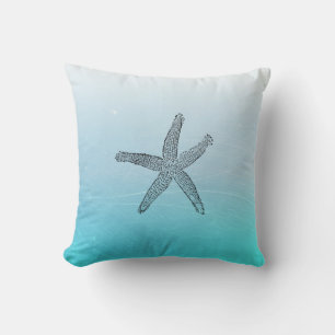 Aqua Blue Beach House Home Décor Starfish Coussin