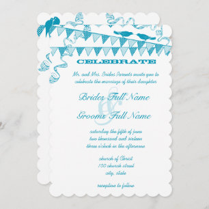 Aqua Blue Bird Bunting Pennant Invitations de mari