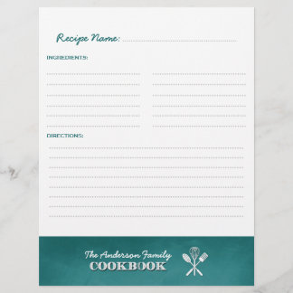 Aqua Blue Chalkboard Family Cookbook Classeur Inse