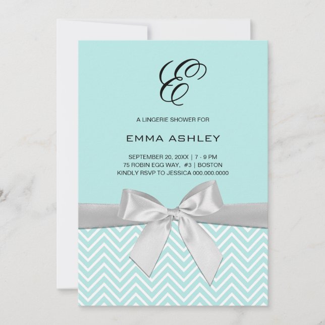 Aqua Blue Chevron Lingerie Douche Invitation (Devant)