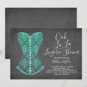 Aqua Blue Corset Lingerie Bridal Shower Invitation
