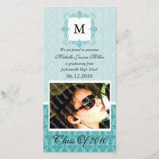 Aqua Blue Damask Premier Carte photo
