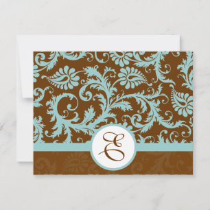 Aqua Blue Damask sur Faire-part de mariage Brown
