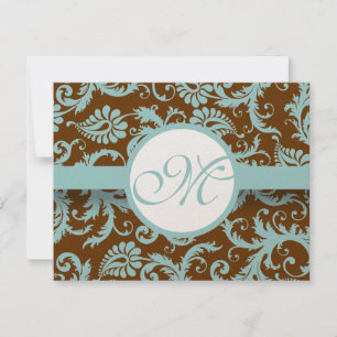Aqua Blue Damask sur Faire-part de mariage Brown