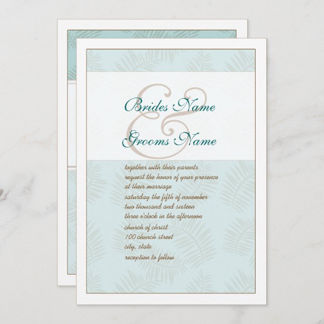 Aqua Blue et Faire-part de mariage Feuille Brown (Devant / Derrière)