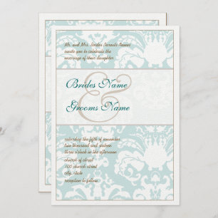Aqua Blue et Mariage damassé Brown Invitation