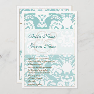 Aqua Blue et Mariage damassé Brown Invitation