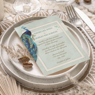 Aqua Blue et Navy Peacock Faire-part de mariage