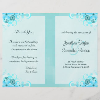 Aqua Blue Floral BiFold Wedding Programme Modèles