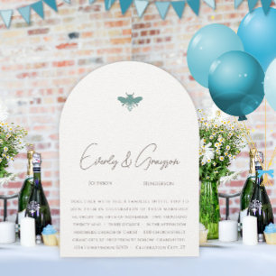 Aqua Blue Floral Bumble Bee Faire-part de mariage
